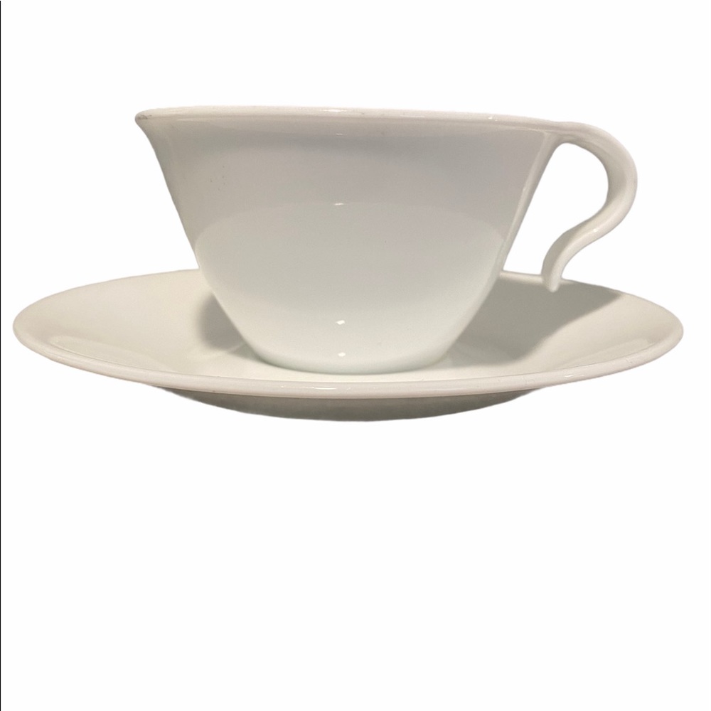 4 Corelle Frost White Hook Handle Cups & Saucers